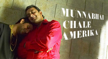 Promo picture of Munna Bhai Chale Amerika with Sanjay Dutt and Arshad Warsi.